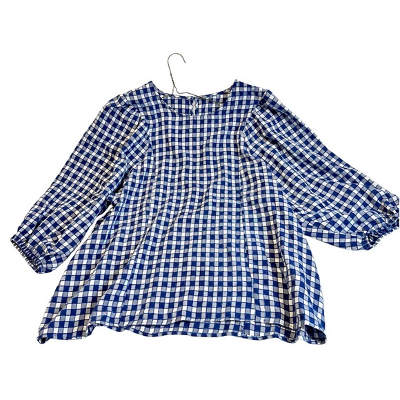 Tops - Blue White Gingham Cottagecore Puff Sleeve Blouse Top Large Oversized or XL